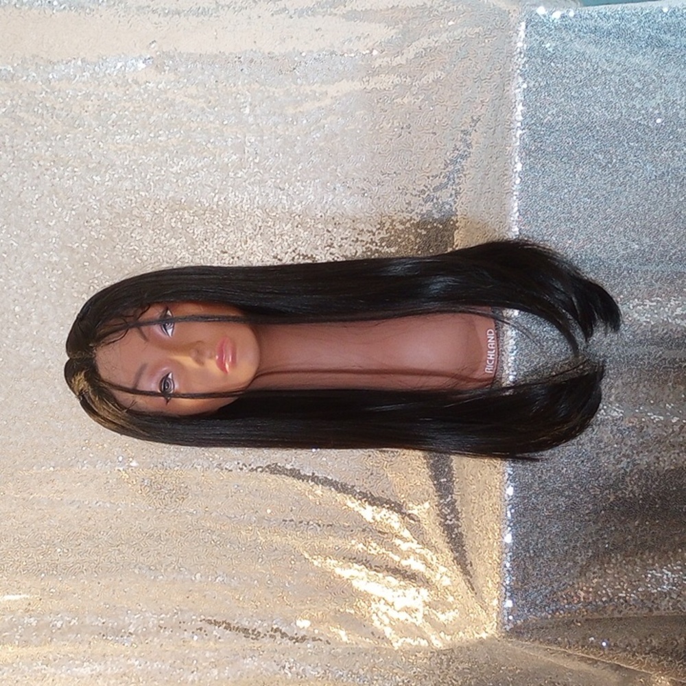 Long black straight ponytail styled fashion wig